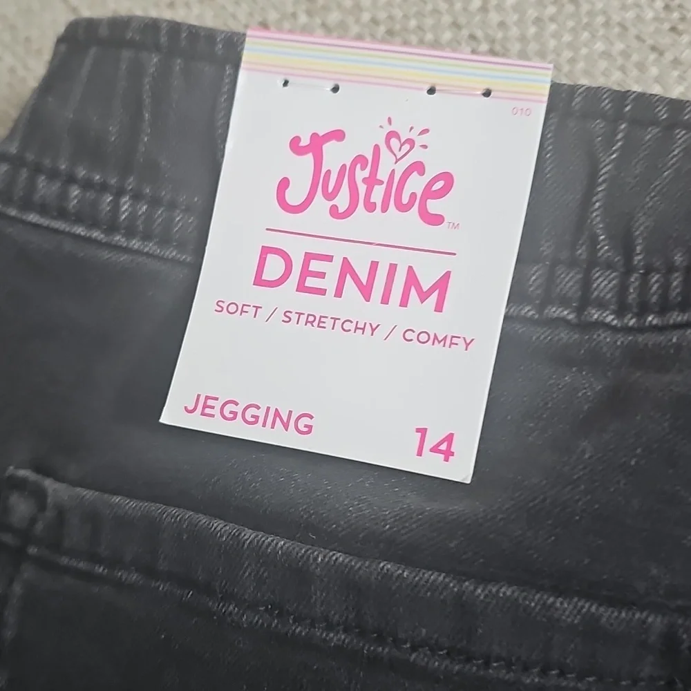 Justice Black Denim Jeggins Soft & Comfy Multi Colored‎ Beads Sz 14 Youth Nwt